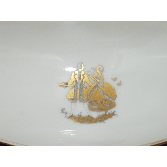 Vintage JKW Decor Carlsbad Bavaria Small Oval Dish Gold Trim Couple White - Picture 8 of 8